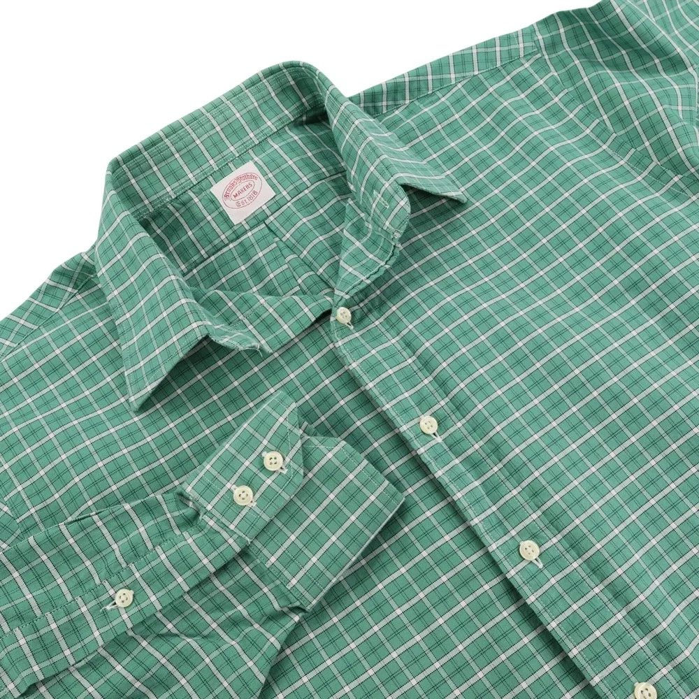Brooks Brothers Makers Mens Green White Check Cotton Button Down Shirt